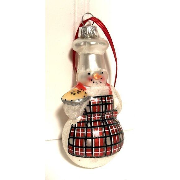 Set of 3 Williams Sonoma Snowman Snowmaids Chef Glass Holiday Ornaments 2009 - Picture 6 of 7